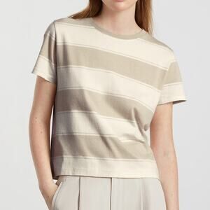 Everlane Organic Cotton Boxy Tee Beige Cream Stripe Medium Cropped
